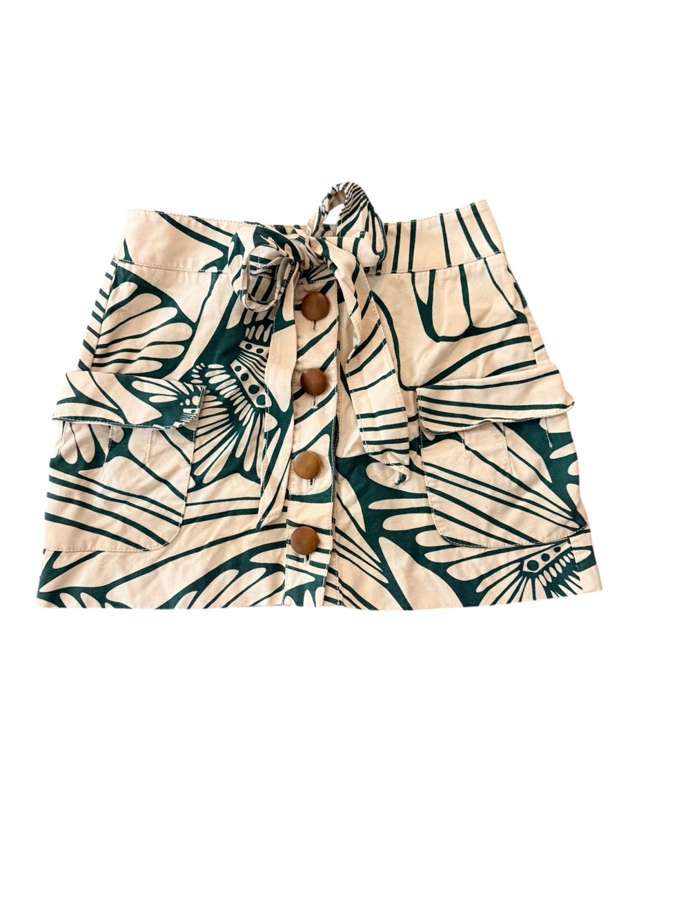 J. Crew Tan and Green Tropical Print Tie-Waist Mini Skirt with Cargo Pockets